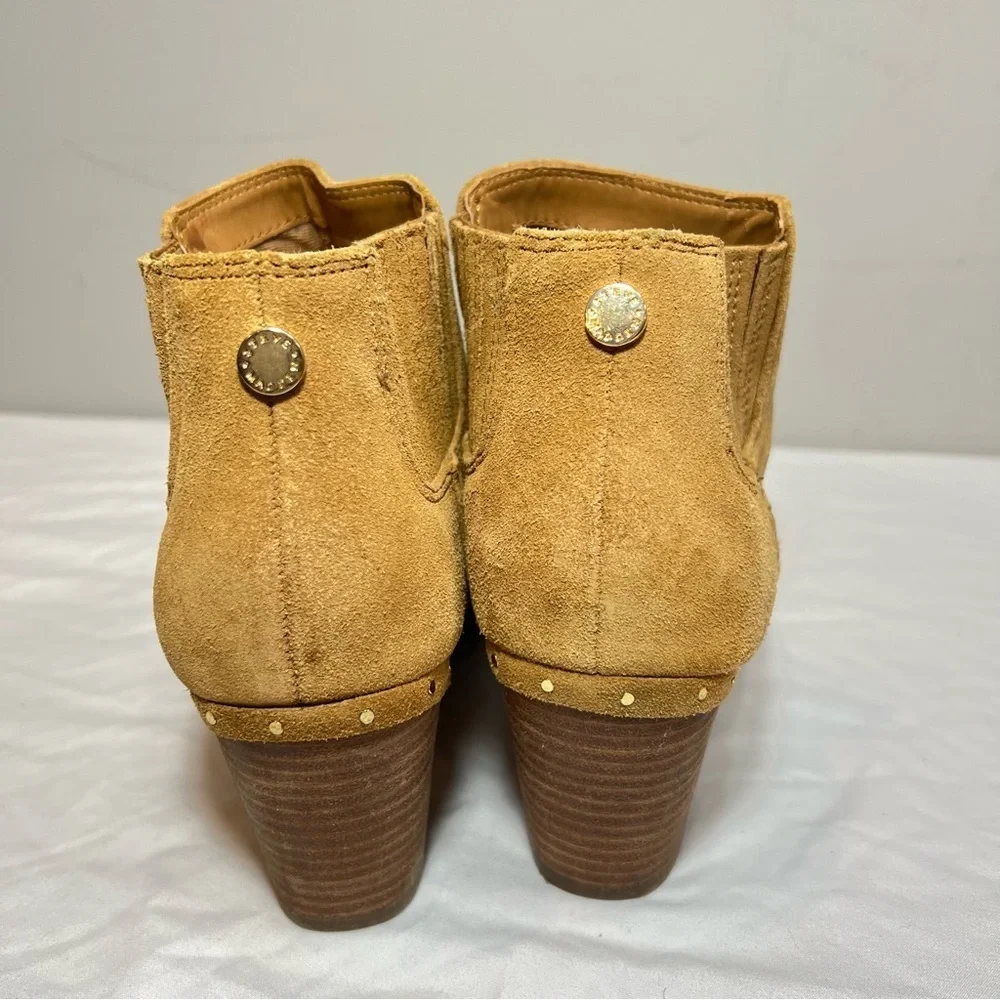 Steve Madden tinker camel tan block heel side zip ankle boots booties size 8.5